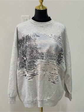 LIKE NEW Vintage 90s Separate Issue Woman Snowy Forest Mock Neck Sweatshirt 20W
